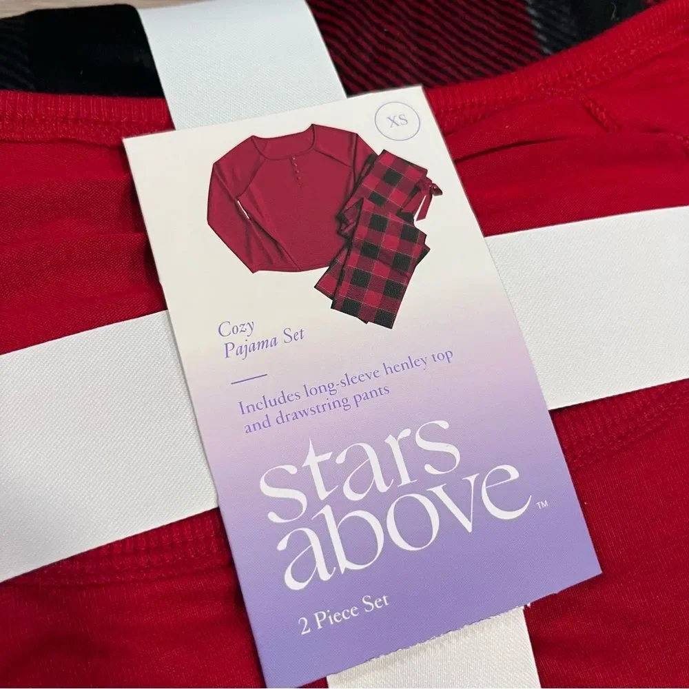 Stars Above Womens Red Black Plaid Pajama Gift Set PJs XS